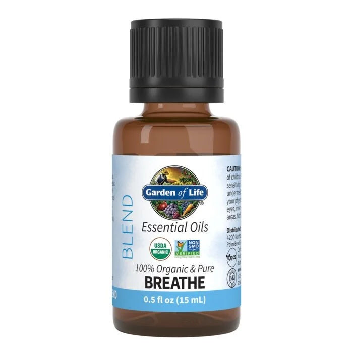 Essential Oils 100% Organic & Pure Breathe Blend 0.5 fl oz (15ml) Liquid