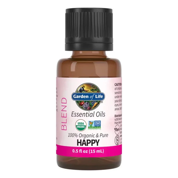 Essential Oils 100% Organic & Pure Happy Blend 0.5 fl oz (15 ml) Liquid